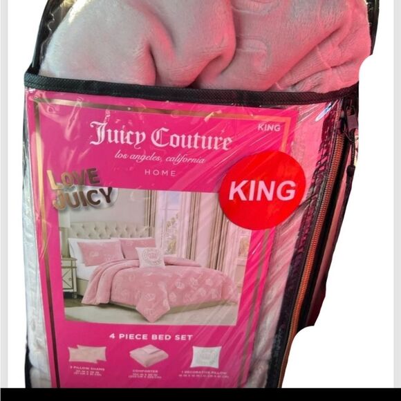 Juicy Couture Logo Crown Plush Velour 4-Piece King Bed Set - Picture 3 of 11